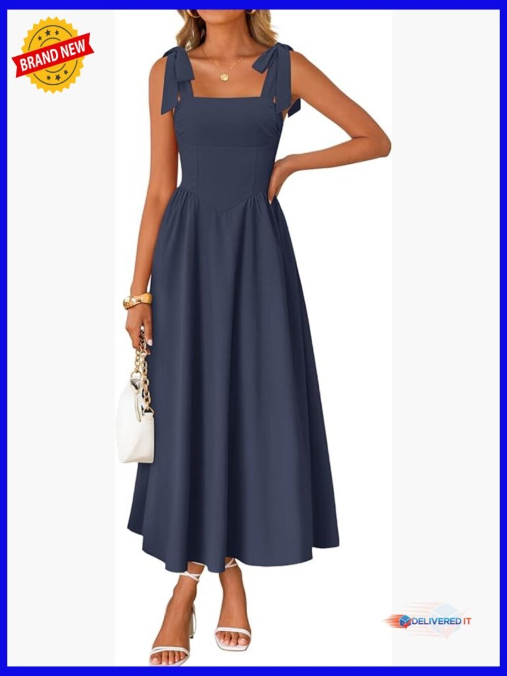 Spaghetti Strap Maxi Dress Square Neck Backless Tie Shoulder Flowy Wedding Guest